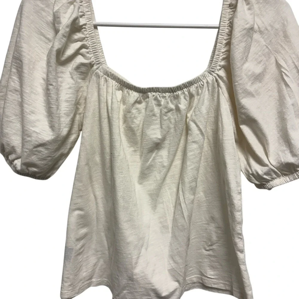OLD NAVY Cream Square Neck Puff Sleeve Smocked‎ Top Womens Size S